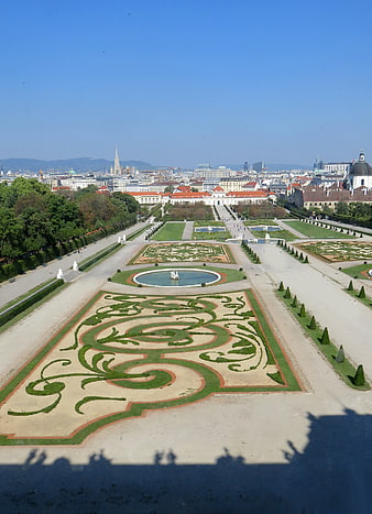 Aerial view of Belvedere Palace gardens in Vienna, Austria