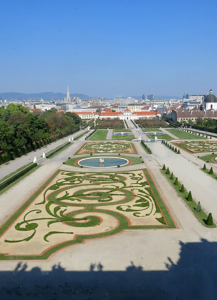 Aerial view of Belvedere Palace gardens in Vienna, Austria