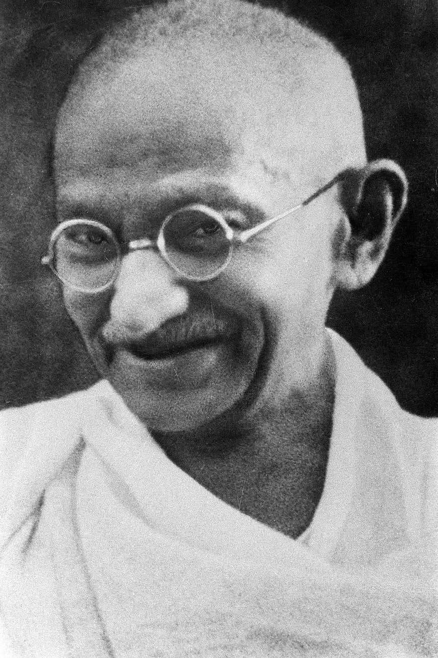 Vintage black and white portrait of Mahatma Gandhi smiling