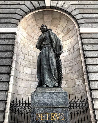 Bronze Statue of Saint Peter in Stone Archway