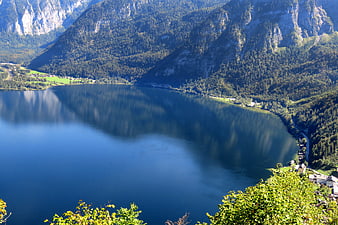 Aerial View of Hallstatt Lake Surrounded by Mountains