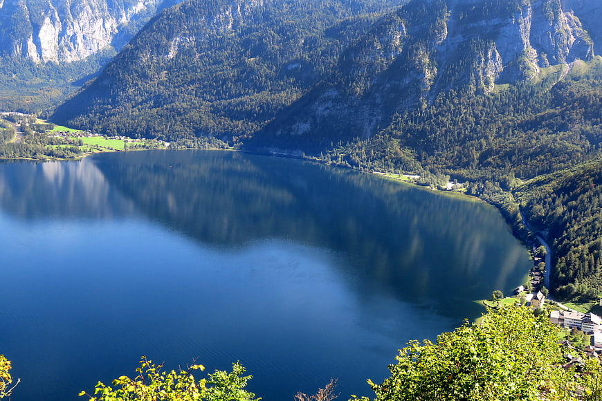 Aerial View of Hallstatt Lake Surrounded by Mountains