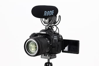 Canon EOS 80D Camera with Rode Microphone on Tripod