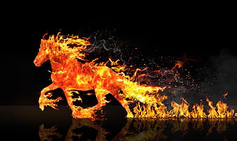 Fiery Horse Running with Flames and Sparks on Black Background