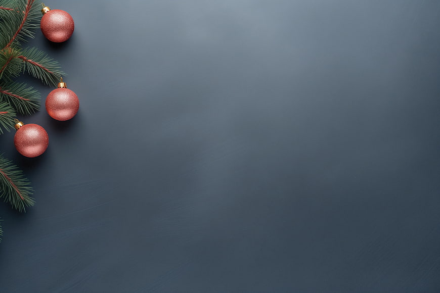 Minimal Christmas Ornaments on Dark Blue Background with Copyspace