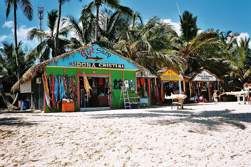 Colorful Beach Gift Shop With Palm Trees In Dominican Republic