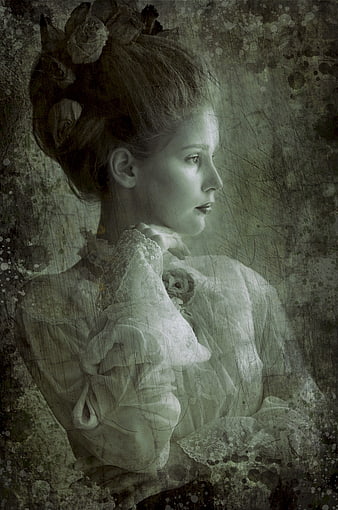 Mystical Vintage Portrait of Young Woman in Lace
