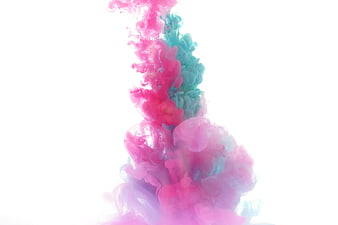 Pink and Blue Ink Swirls in Water on White Background