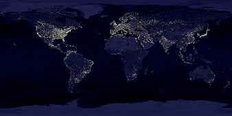 Satellite view of Earth at night showing city lights