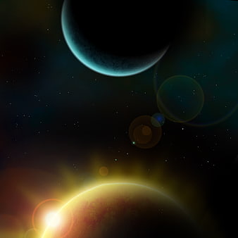 Abstract Digital Art of Planets and Stars in Deep Space