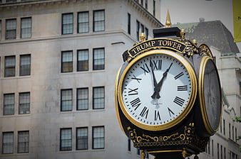 Trump Tower Clock Against Historic New York City Architecture