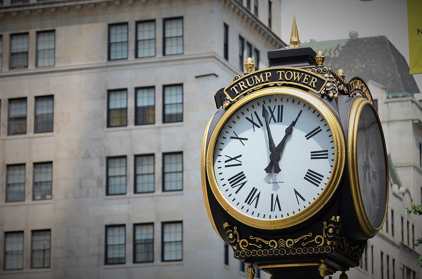 Trump Tower Clock Against Historic New York City Architecture