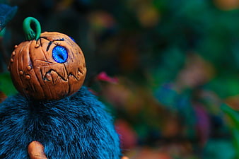Handmade Clay Pumpkin Monster with Blue Eye
