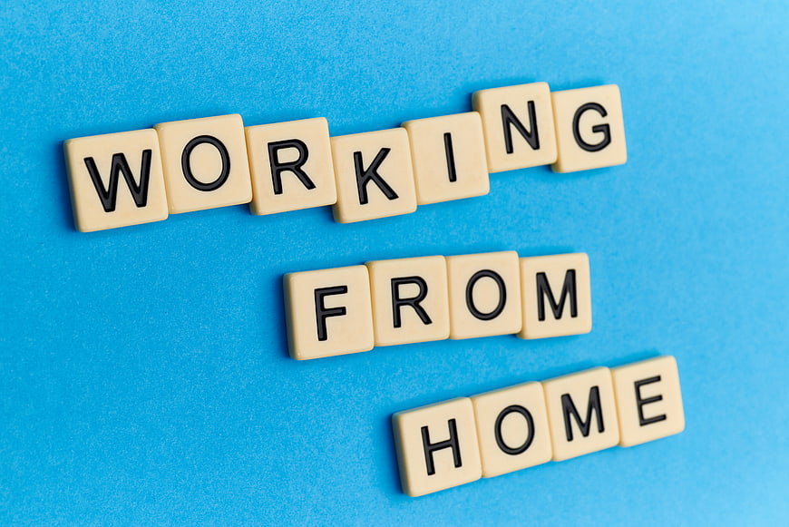 Working from Home Scrabble Tiles on Blue Background