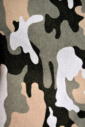 Close-up of modern camouflage fabric texture with khaki and green pattern