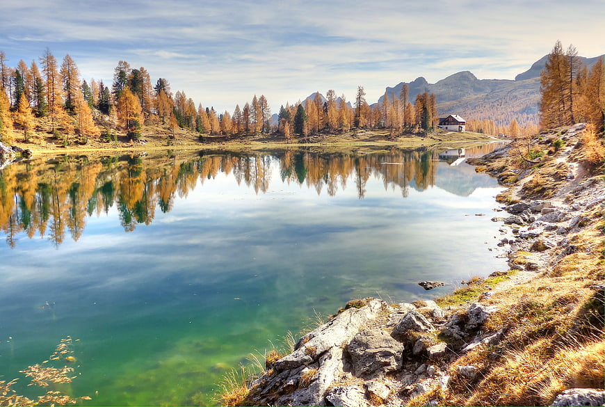 Autumn Reflections at Lago Federa in the Italian Dolomites