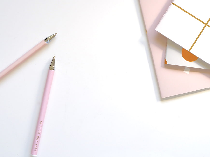 Minimalist Pink Stationery Flat Lay with Copy Space