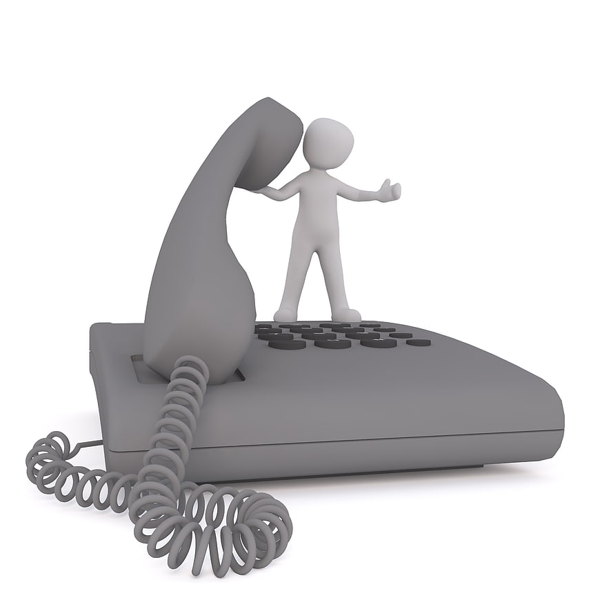 3D Character Talking on Giant Grey Telephone