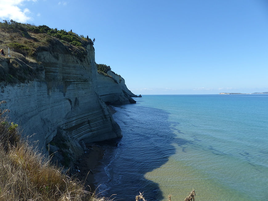 Dramatic white cliffs of Peroulades, Corfu, Greece