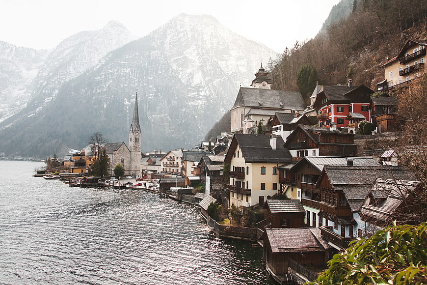 Halstatt Village Lake Mountain Landscape