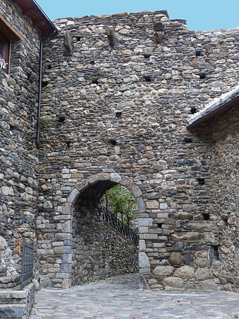 Medieval stone archway in Boí Valley, Pyrenees