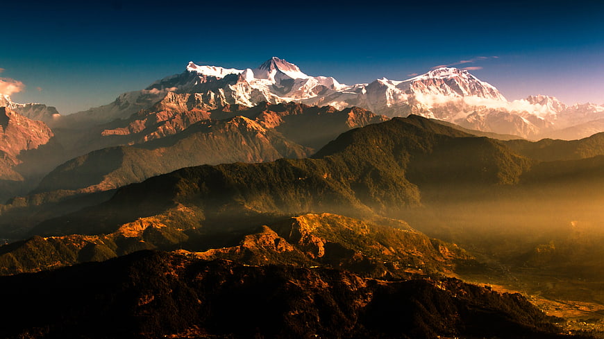 Majestic Snow-Capped Himalayan Peaks At Golden Hour