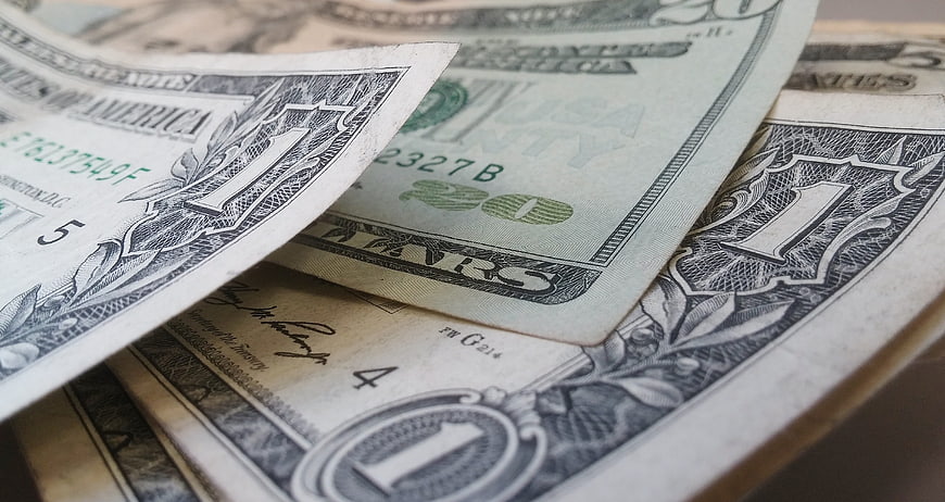 Close-up of US Dollar Bills and Currency