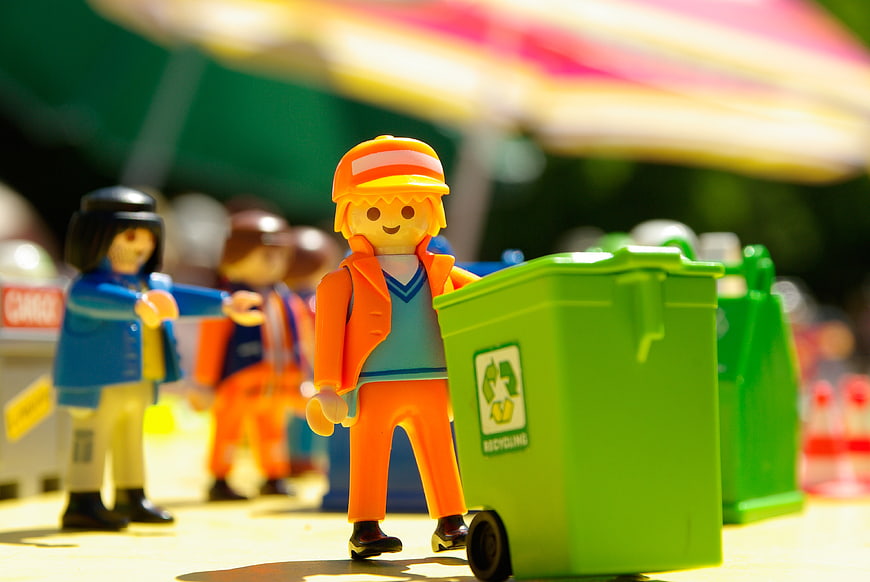 Playmobil Garbage Collector Figure With Green Recycling Bin