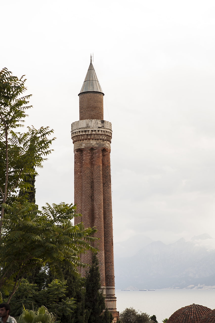 Historic Brick Minaret with Mountain and Sea View