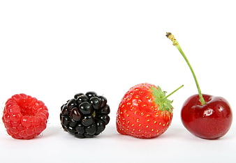 Fresh Raspberry, Blackberry, Strawberry, and Cherry on White