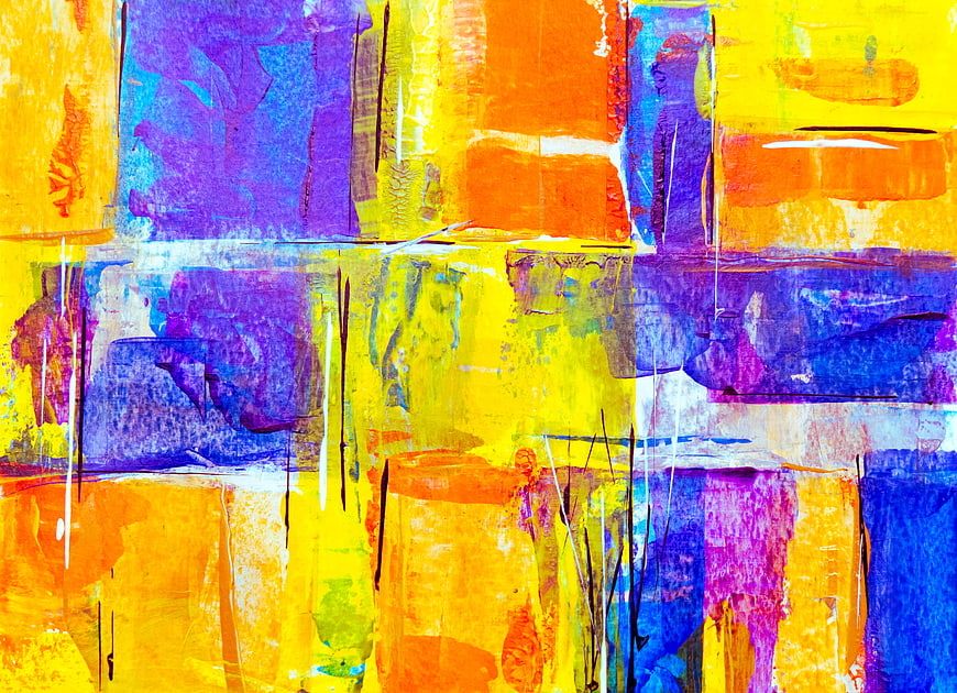 Vibrant Abstract Acrylic Painting with Yellow, Purple, and Orange Blocks