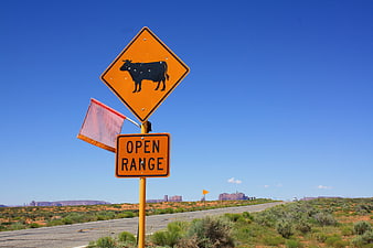 Open Range Road Sign in Monument Valley Desert Landscape