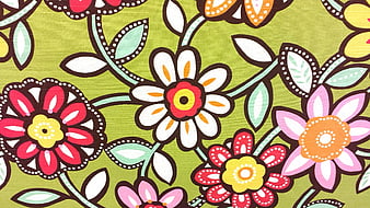 Retro Floral Pattern On Olive Green Background