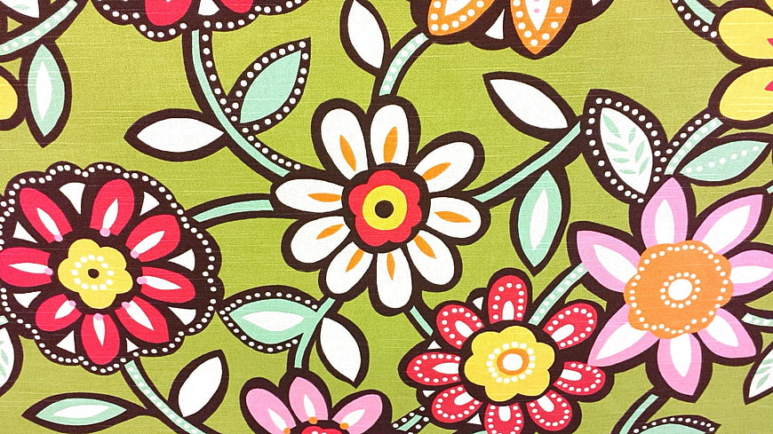 Retro Floral Pattern On Olive Green Background
