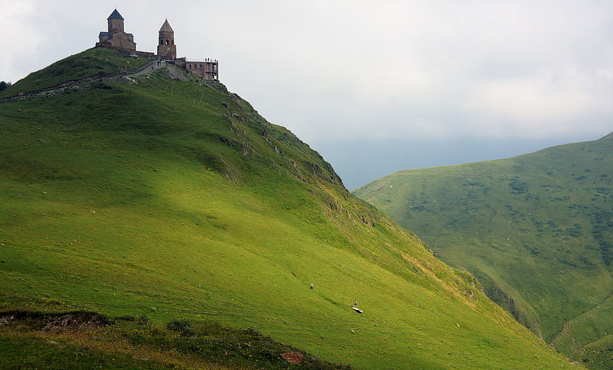 Gergeti Trinity Church on Green Mountain Ridge in Georgia