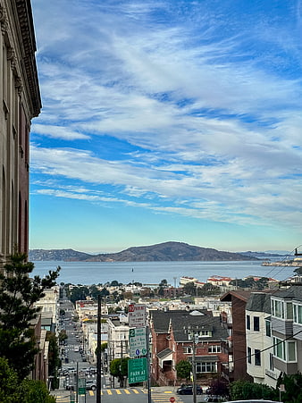 San Francisco Lombard Street View with Bay and Sky