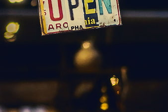 Vintage Open Sign Made From License Plates