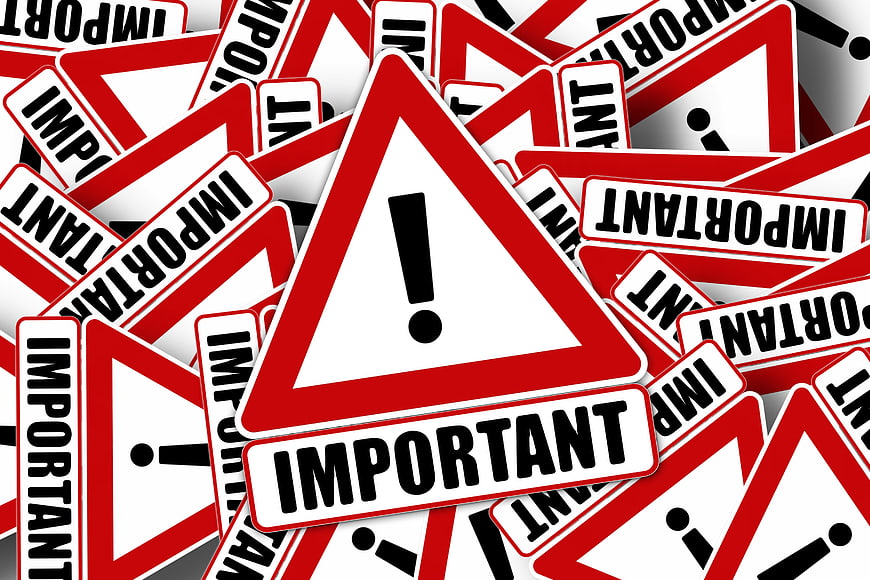 Red Important Warning Signs and Exclamation Marks