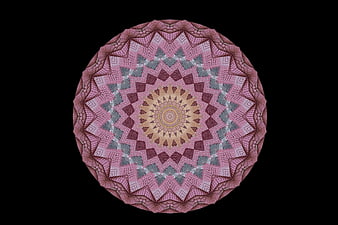 Pink and Gold Geometric Mandala Pattern on Black Background