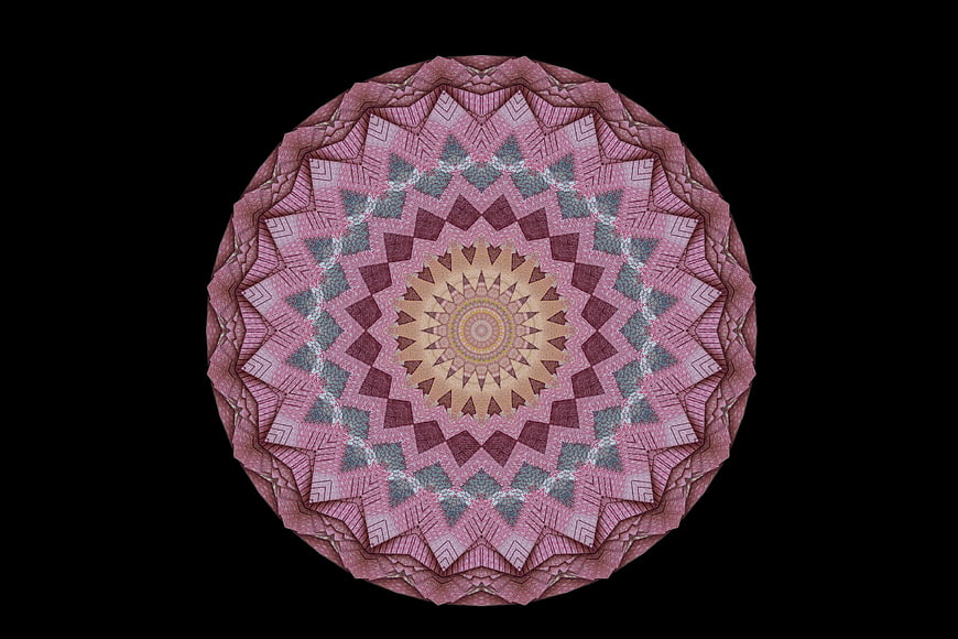 Pink and Gold Geometric Mandala Pattern on Black Background
