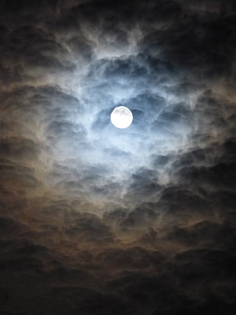 Full Moon Illuminating Dark Cloudy Night Sky