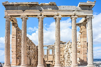 Ancient Greek Temple Columns on the Acropolis in Athens