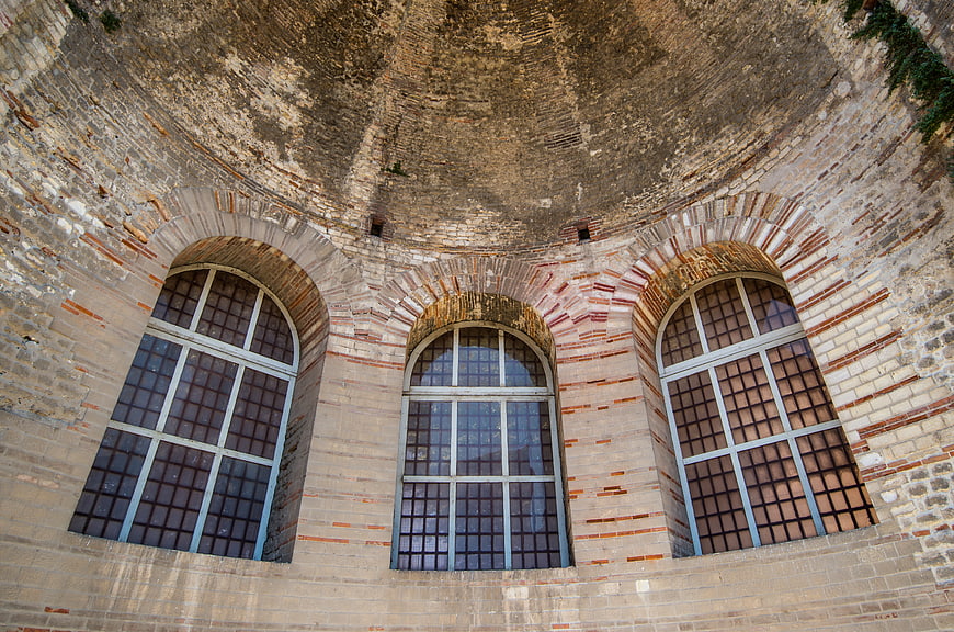 Interior brick dome with three arched windows