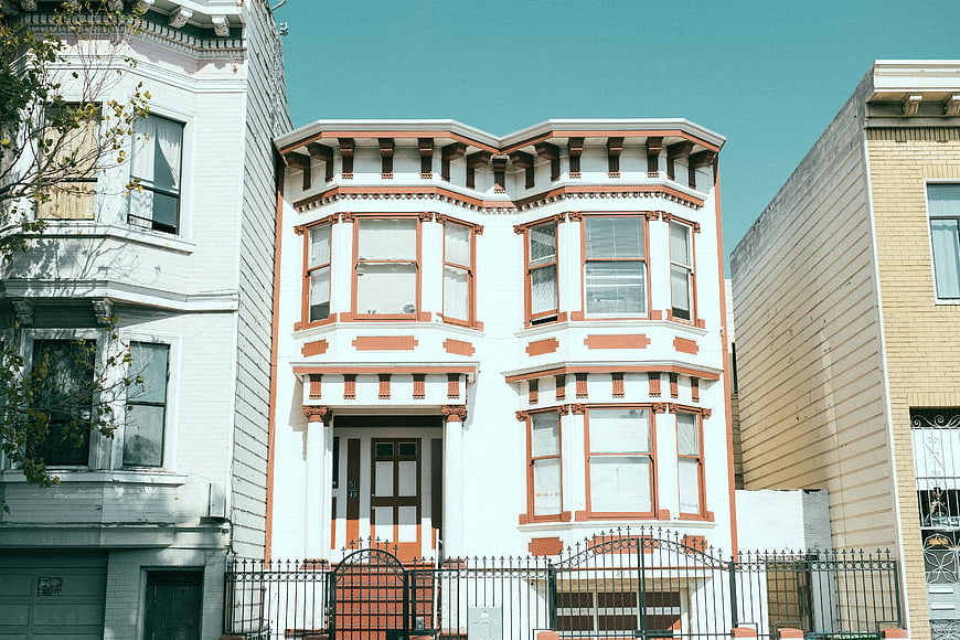 White Victorian House with Orange Trim in San Francisco