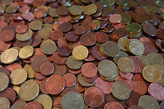 Pile of mixed Euro coins close-up