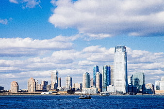 Jersey City Skyline with Waterfront and Boats
