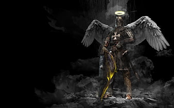 Dark Fantasy Knight with Wings and Halo