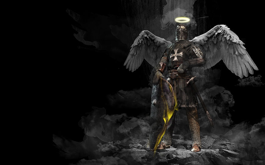 Dark Fantasy Knight with Wings and Halo