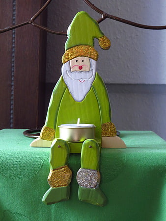 Green Wooden Santa Claus Candle Holder Christmas Decoration