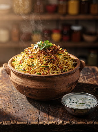 Steaming Biryani in Clay Pot with Raita